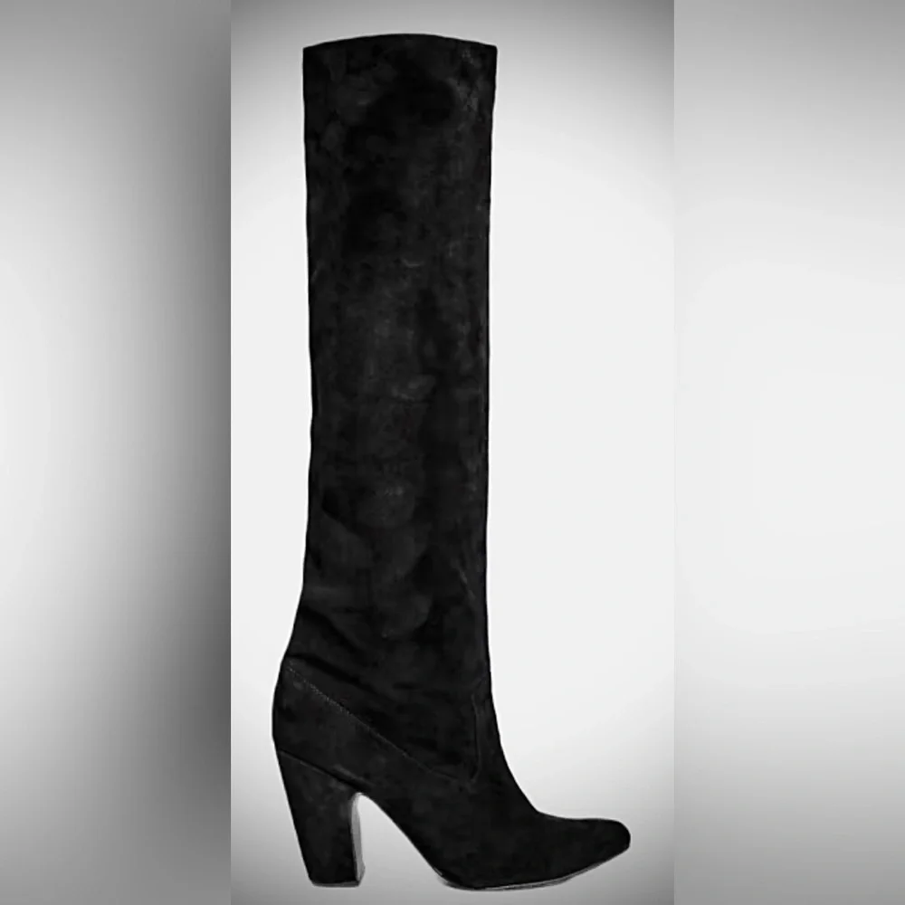 Ulla Johnson Sloane Boots Heeled Black Suede Slouch Knee High Size EU 38 = US 8